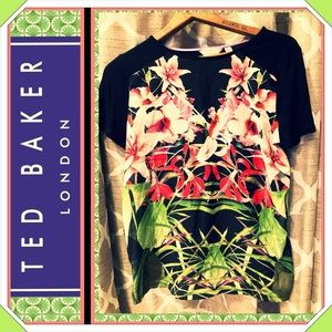 Ted Baker London “Sew in Love” Hibiscus Print Short Sleeved Top